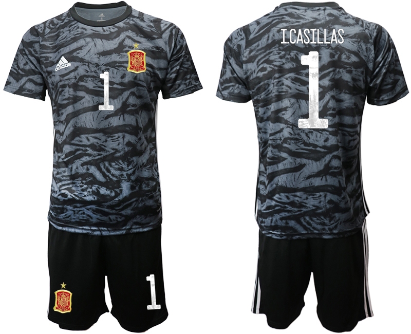 Men 2021 European Cup Spain black goalkeeper #1 Soccer Jersey1